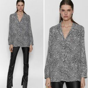 ZARA Black/White Animal Print Buttondown Shirt